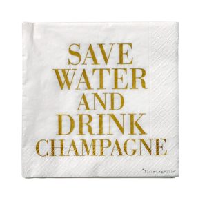 Servetti Valkoinen/Kulta 'Drink Champagne' Paperi 33x33cm 20-pack